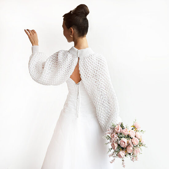 White or Ivory Bridal Shrug: Chunky Knit Wedding Jacket for Bridesmaids, Knitted Bolero, code WW22